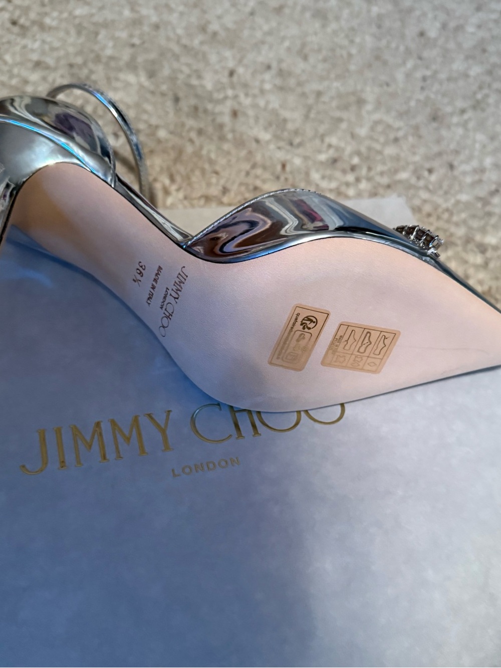 Jimmy Choo Silver Mirror Metallic Embellished High Heel Sandals